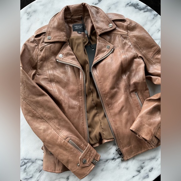 NEW w Tags LaMarque Grained Moto Leather Biker Jacket Washed All Saints Acne - Picture 4 of 9